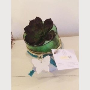 Übertopf Glas/Beton für Pflanze und Co. grünes Glas II