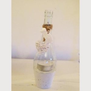 Windlicht Flasche/Beton solo weiß II