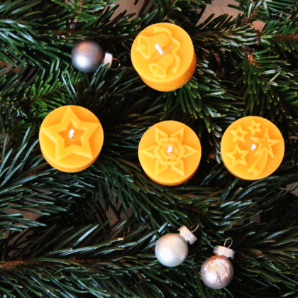 4 Teelichter Weihnachten aus Bienenwachs
