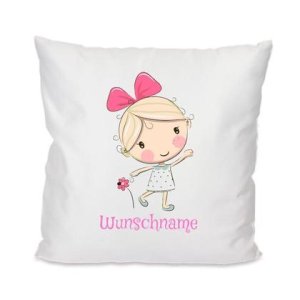 Girl mit Blume mit Wunschname 40x40cm Kissen mit Füllung