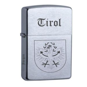 Zippo chrome gebürstet graviert mit Tiroler Adler und Name Lasergravur