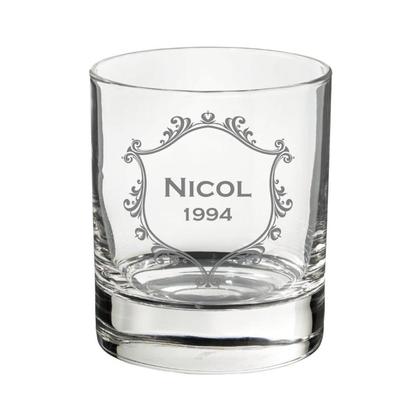 Namen und Jahreszahl personalisierte Lasergravur Whiskyglas