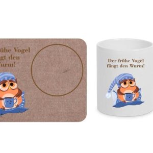 Der frühe Vogel fängt den Wurm! Tasse + Mugrug Untersetzer
