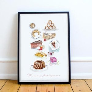 Kunstdruck Überblick Wiener Mehlspeisen, Format A4