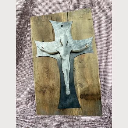 Jesus am Kreuz Metall Altholz Corpus Christi Landhaus