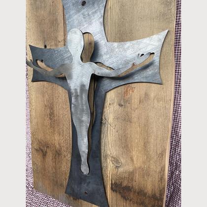 Jesus am Kreuz Metall Altholz Corpus Christi Landhaus - Image 2