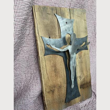 Jesus am Kreuz Metall Altholz Corpus Christi Landhaus - Image 4