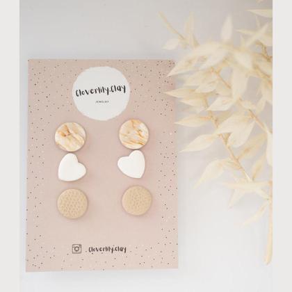 Dreier Ohrstecker Set Beige