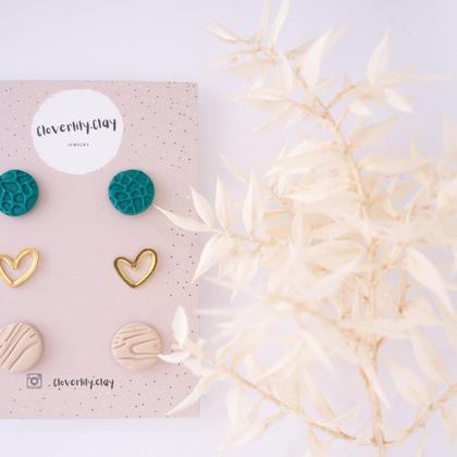 Dreier Mix Ohrstecker mit Herz