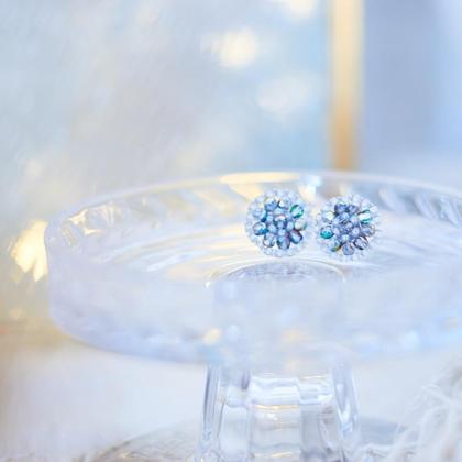 Hochwertige Glasperlen Ohrringe Modell Elise in schimmerndem Silber