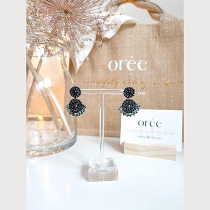 Perlenohrringe Modell Valerie in mattem Blau und Kupfer - Image 3