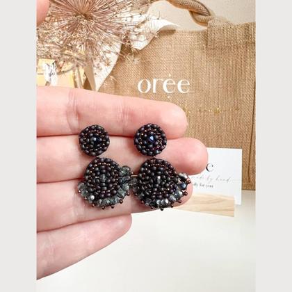 Perlenohrringe Modell Valerie in mattem Blau und Kupfer - Image 4