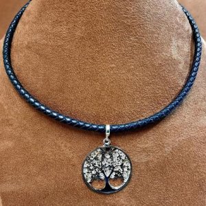 Damen Halsschmuck Känguruleder/Lebensbaum Bronze schmale Ausführung