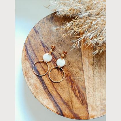 Beige/Black Polymer Clay Ohrringe