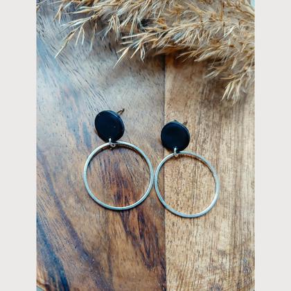 Gold/Silver Black Circle Polymer Clay Ohrringe, 1 Paar - Image 3