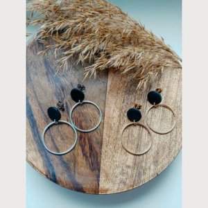 Gold/Silver Black Circle Polymer Clay Ohrringe, 1 Paar