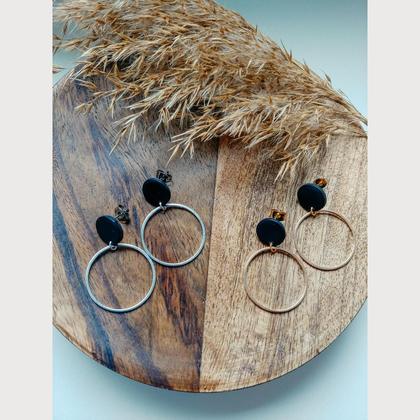 Gold/Silver Black Circle Polymer Clay Ohrringe
