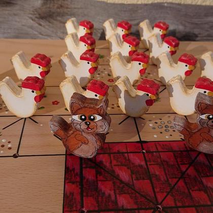 Brettspiel * Fuchs und Henne * eckig * bemalt