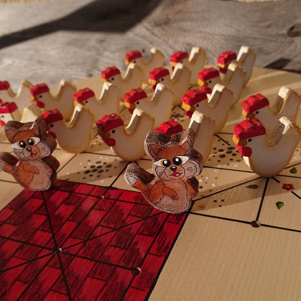 Brettspiel * Fuchs und Henne * rund * bemalt