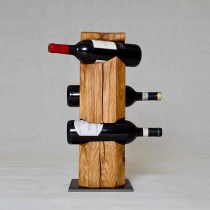 Weinständer Eiche - geölt - 3 Flaschen- Einzelstück