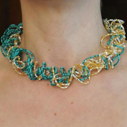 Knautschkette Türkis-Gold