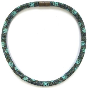 Miniperlen Halskette „Smiley petrol türkis“