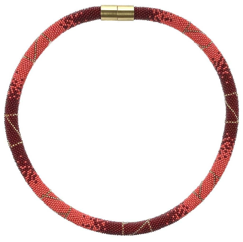 Miniperlen Halskette "korallrot und weinrot"