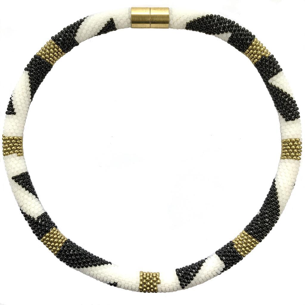 Halskette schwarz weiß gold Block