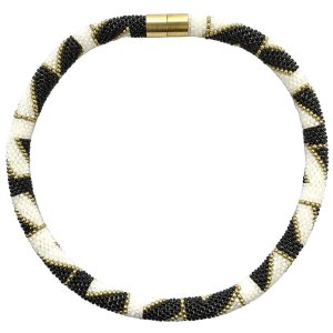 Halskette schwarz weiß gold