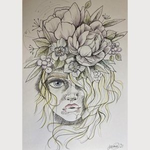 Zeichnung Blumenfrau