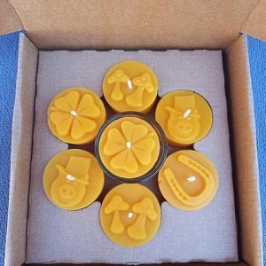 Bienenwachskerzen, Teelichter-Set Glücksbringer 7Stk.