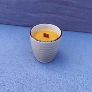 Bienenwachskerze, Kerze im Becher Grau
