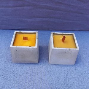 Bienenwachskerze, Kerze in Beton 2er-Set eckig