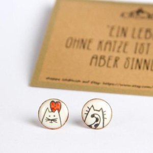 Emaille Ohrstecker,Katzen Ohrstecker,Ohrstecker Tier,Ohrstecker klein rund