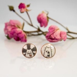 Emaille Ohrstecker, Katzen Ohrstecker, Ohrstecker Tier, Ohrstecker klein rund