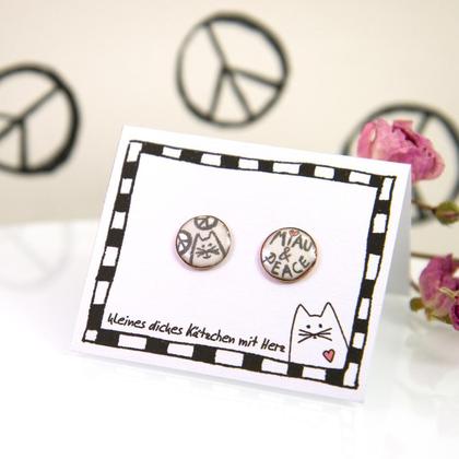 Emaille Ohrstecker, Katzen Ohrstecker Miau & Peace, Ohrstecker klein rund - Image 4