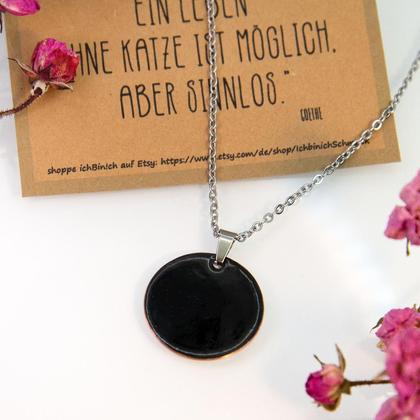 Halskette aus Emaille mit gezeichneter Katze, Katzen Halskette/Katzenanhänger - Image 4