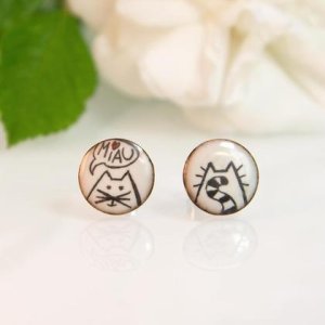 Emaille Ohrstecker, Katzen Ohrstecker, Ohrstecker Tier, Ohrstecker klein rund