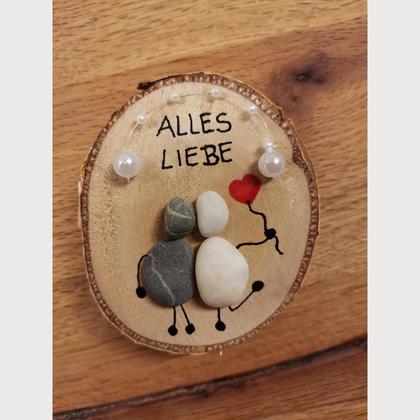 Holzscheibe mit Steinbild - Hochzeit