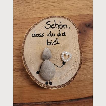 Holzscheibe mit Steinbild