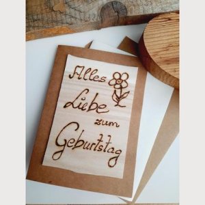 Geburtstagskarte mit Blume,  Holz, Herzenswerk