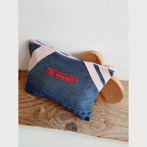 Kosmetiktasche „100% handgemacht“, upcycling,  Herzenswerk