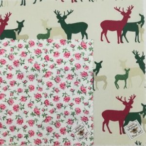 Bienenwachstuchset  2er Hirsch Blümchen rot S+M ca.18x18cm + ca.25x25cm