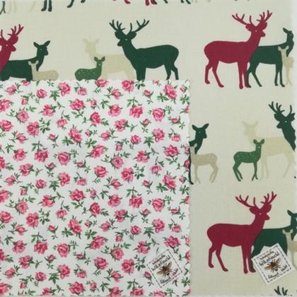 Bienenwachstuchset  2er Hirsch Blümchen rot S+M ca.18x18cm + ca.25x25cm