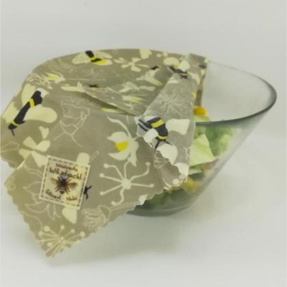 Bienenwachstuchset 2er Blume blau Muster grau M+L ca.25x25cm + ca.33x33cm - Image 4