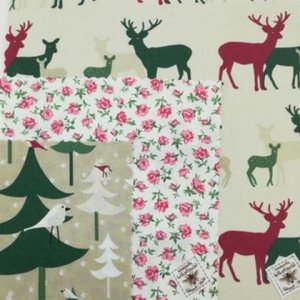 Bienenwachstuchset 3er Hirsch Blümchen rot Bäume S+M+L