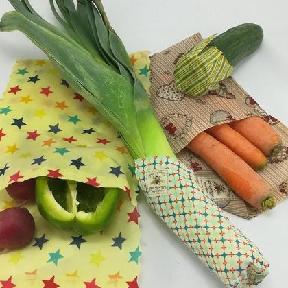 Bienenwachstuchset 3er Biene Wabe gelb Mustergrau S+M+L - Image 3