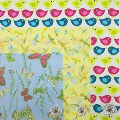 Bienenwachstuchset 3er Vogerl Libelle Schmetterling  S+M+L