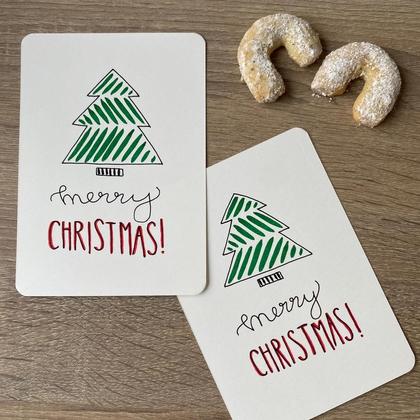 Handgemalte Postkarte "zickzackbaum merrychristmas"