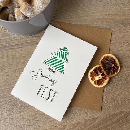 Handgemalte Klappkarte "zickzackbaum frohesfest"